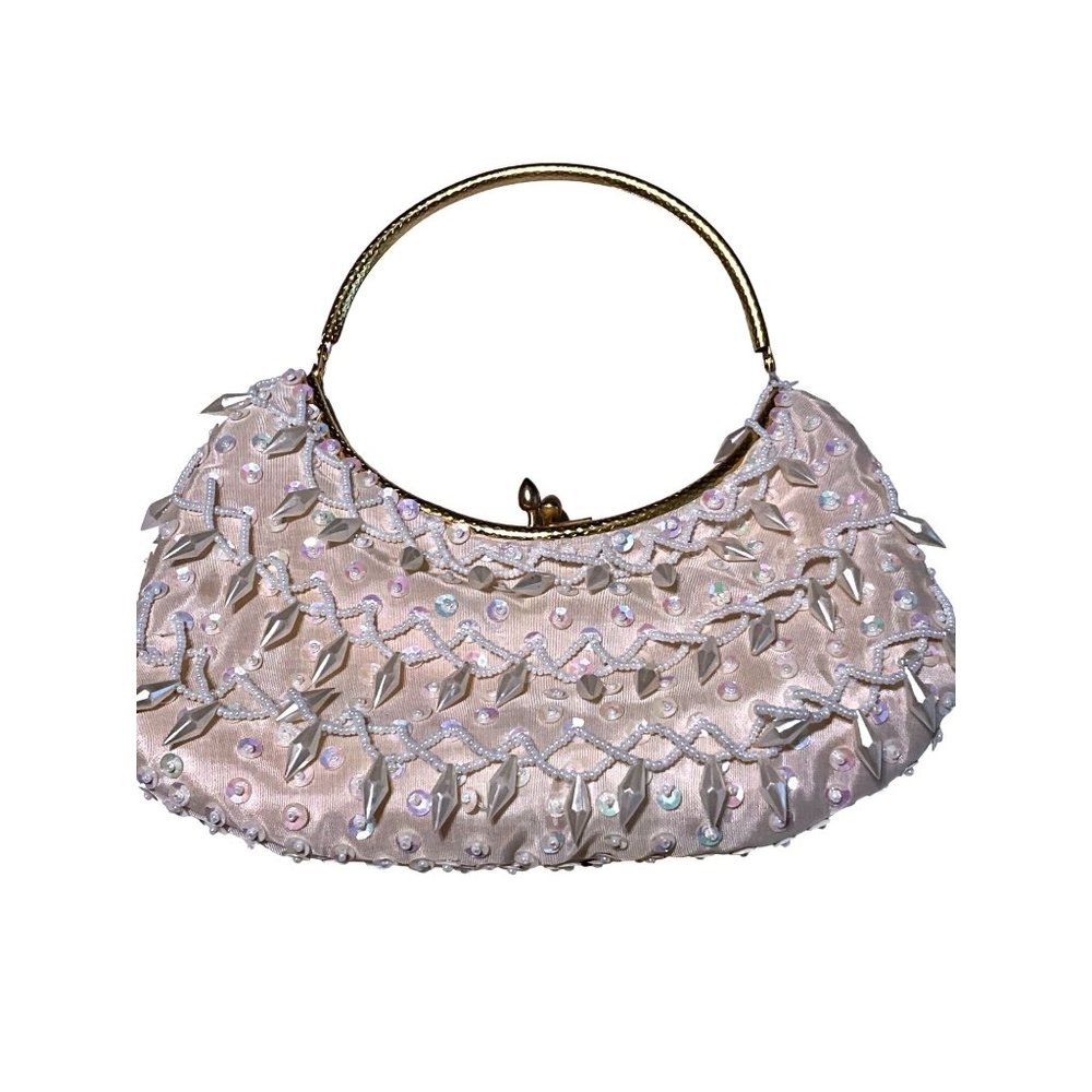 Vintage La Regale Ltd Ivory Beaded and Sequin Evening Bag, Gold‎ Tone Handle